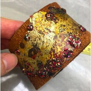 Suede Cuff bracelet! Handmade by a local artist! Beautiful fun! Velcro closure